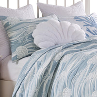 Doz 3pc Queen Size Coverlet Set, Coastal Matelasse, Tidal Blue, White -BM333411