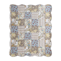 Ciny 50x60 Quilted Throw Blanket, Blue, Brown, and Yellow Floral Print -BM333413