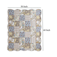 Ciny 50x60 Quilted Throw Blanket, Blue, Brown, and Yellow Floral Print -BM333413