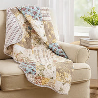 Ciny 50x60 Quilted Throw Blanket, Blue, Brown, and Yellow Floral Print -BM333413