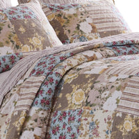 Ciny 2pc Twin Size Quilt Set, Blue, Brown, and Yellow Floral Print -BM333414