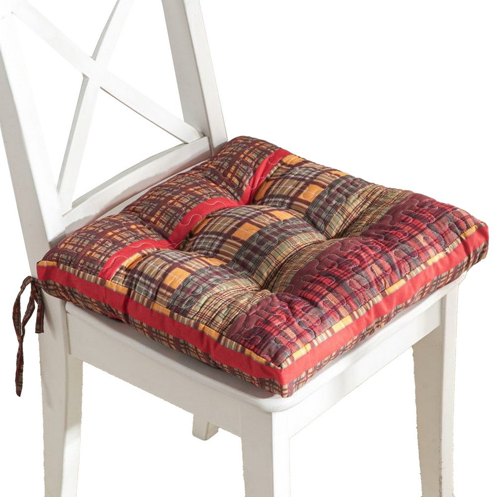 Glor 4pc Chair Seat Pad Set, Triple Cushion, Red Gold Sage Green Plaid -BM333415