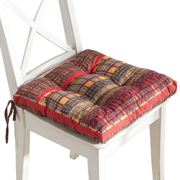 Glor 4pc Chair Seat Pad Set, Triple Cushion, Red Gold Sage Green Plaid -BM333415