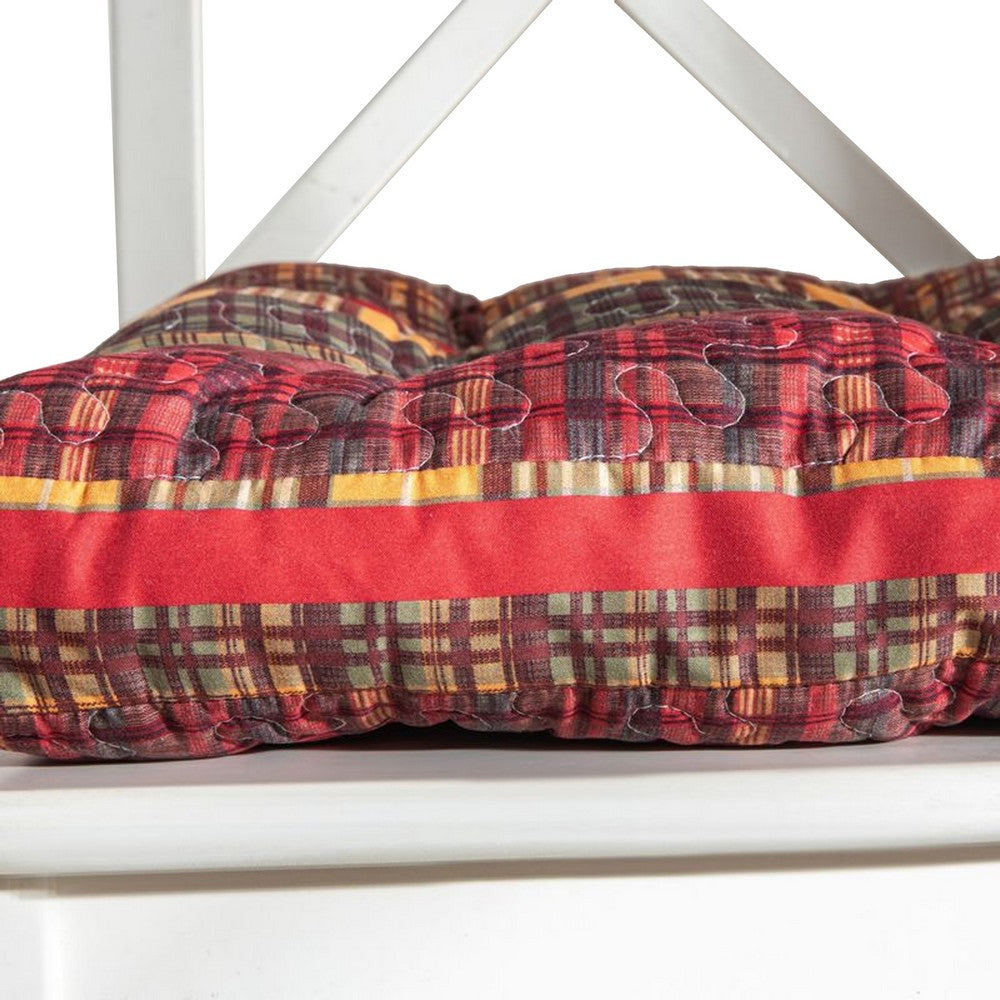 Glor 4pc Chair Seat Pad Set, Triple Cushion, Red Gold Sage Green Plaid -BM333415