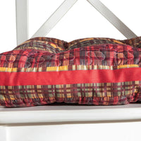 Glor 4pc Chair Seat Pad Set, Triple Cushion, Red Gold Sage Green Plaid -BM333415