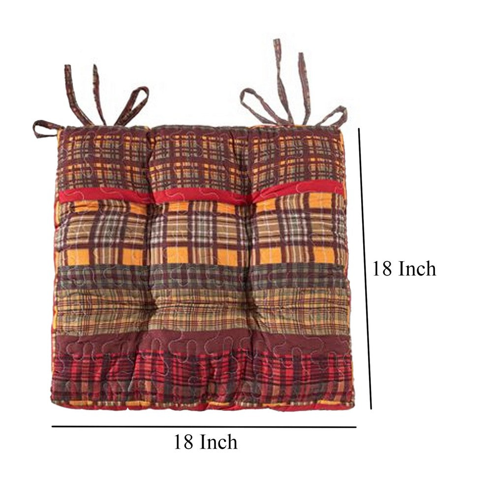 Glor 4pc Chair Seat Pad Set, Triple Cushion, Red Gold Sage Green Plaid -BM333415