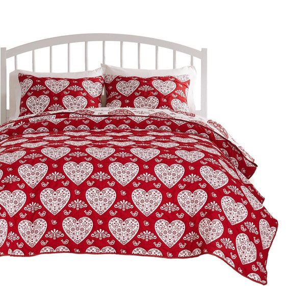 Liv 3pc Queen Size Coverlet Set, Woven Jacquard Matelasse, Red, White -BM333416