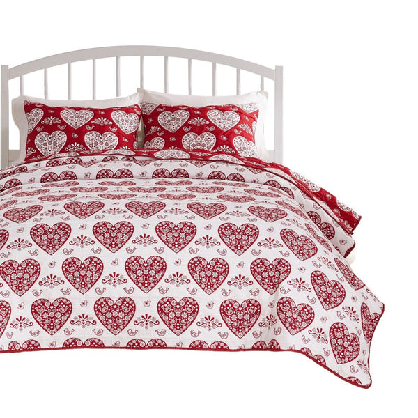 Liv 3pc Queen Size Coverlet Set, Woven Jacquard Matelasse, Red, White -BM333416