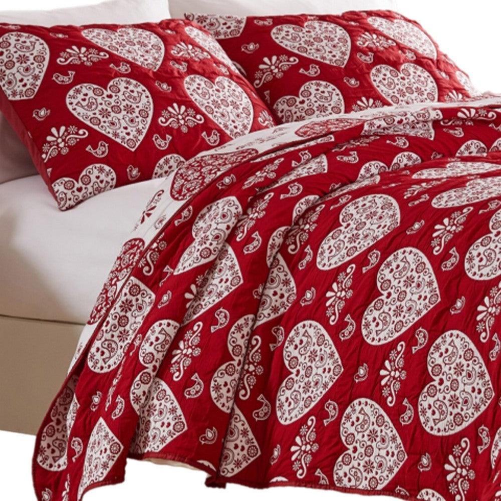 Liv 3pc Queen Size Coverlet Set, Woven Jacquard Matelasse, Red, White -BM333416