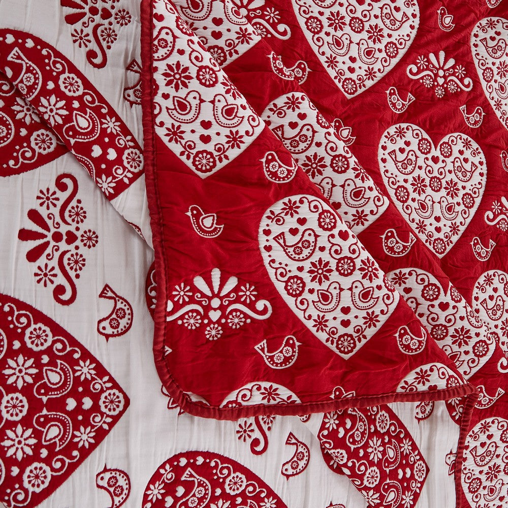 Liv 3pc Queen Size Coverlet Set, Woven Jacquard Matelasse, Red, White -BM333416