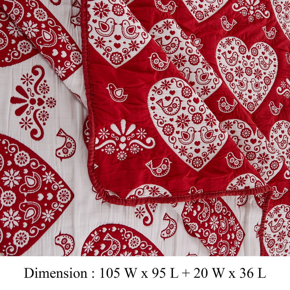 Liv 3pc King Size Coverlet Set, Woven Jacquard Matelasse, Red, White -BM333417