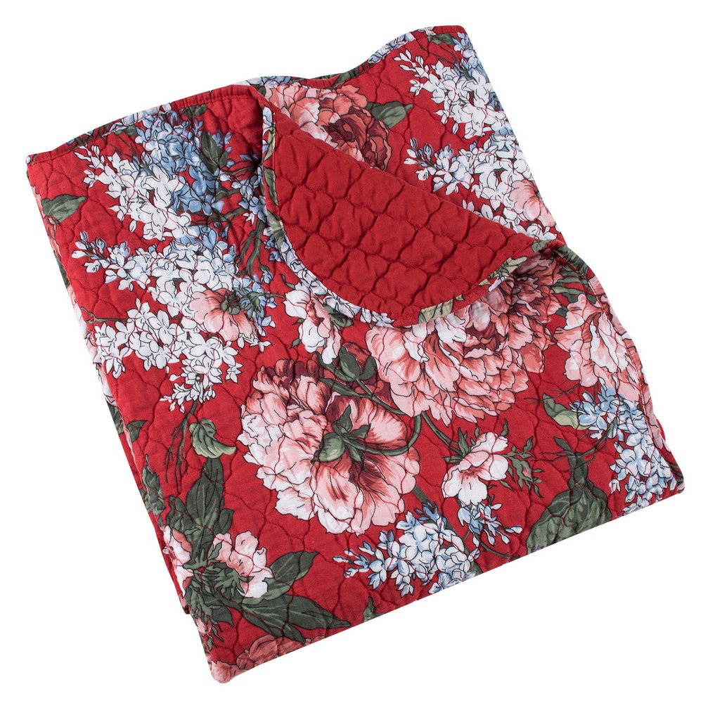 Milz 50x60 Quilted Throw Blanket, Cotton, Polyester, Red Floral Print -BM333418