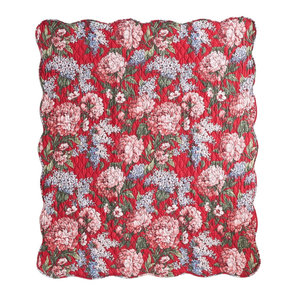 Milz 50x60 Quilted Throw Blanket, Cotton, Polyester, Red Floral Print -BM333418