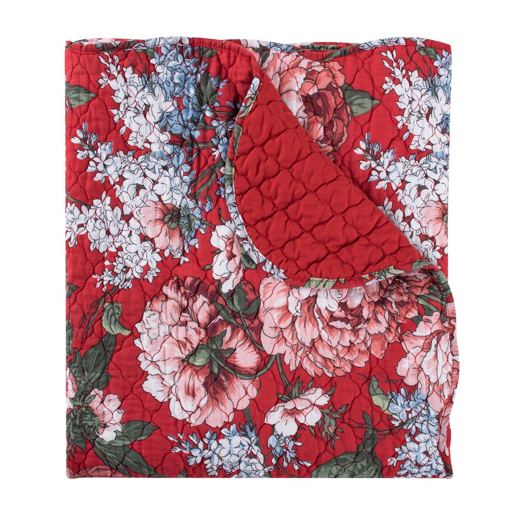 Milz 50x60 Quilted Throw Blanket, Cotton, Polyester, Red Floral Print -BM333418