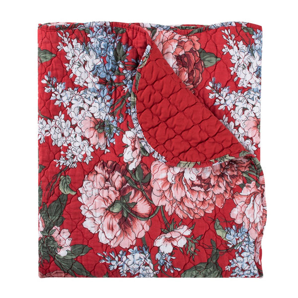 Milz 50x60 Quilted Throw Blanket, Cotton, Polyester, Red Floral Print -BM333418