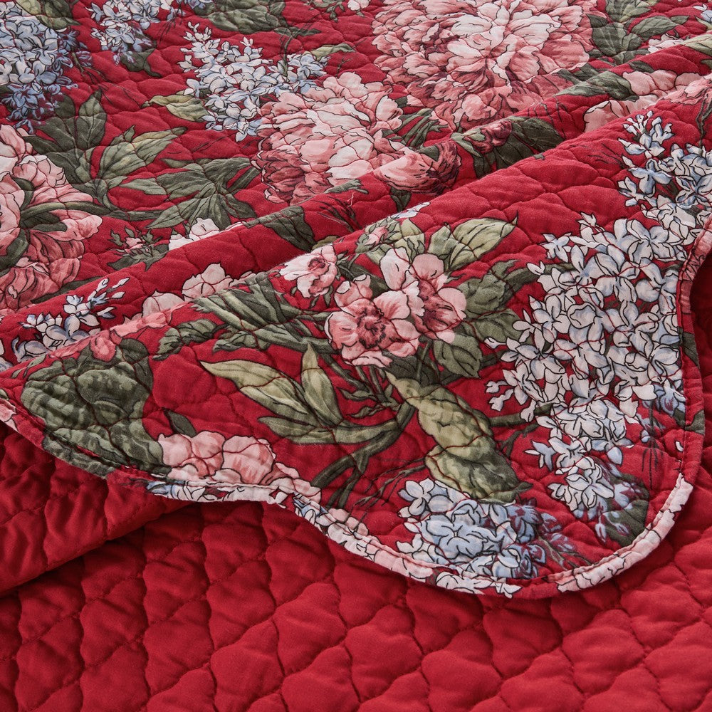 Milz 2pc Twin Size Quilt Set, Cotton, Polyester, Garnet Red Florals -BM333419