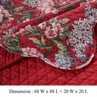 Milz 2pc Twin Size Quilt Set, Cotton, Polyester, Garnet Red Florals -BM333419