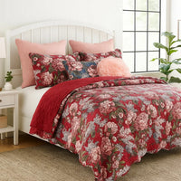 Milz 2pc Twin Size Quilt Set, Cotton, Polyester, Garnet Red Florals -BM333419