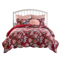 Milz 2pc Twin Size Quilt Set, Cotton, Polyester, Garnet Red Florals -BM333419