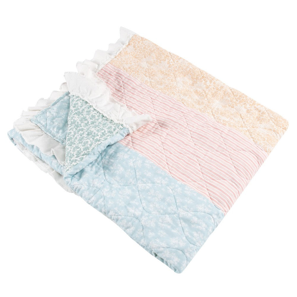 Tisy 50x60 Ruffle Throw Blanket, Cotton, Polyester, Pastel Stripes -BM333420
