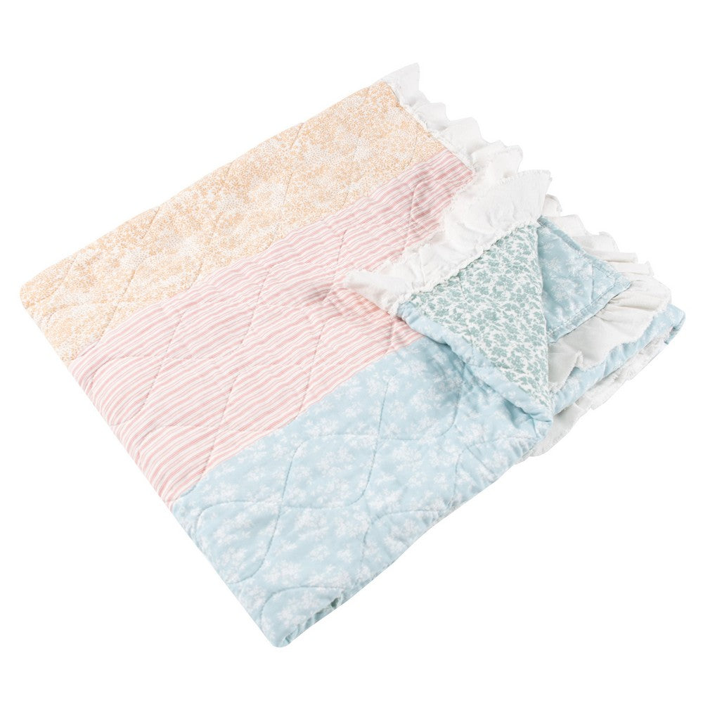 Tisy 50x60 Ruffle Throw Blanket, Cotton, Polyester, Pastel Stripes -BM333420