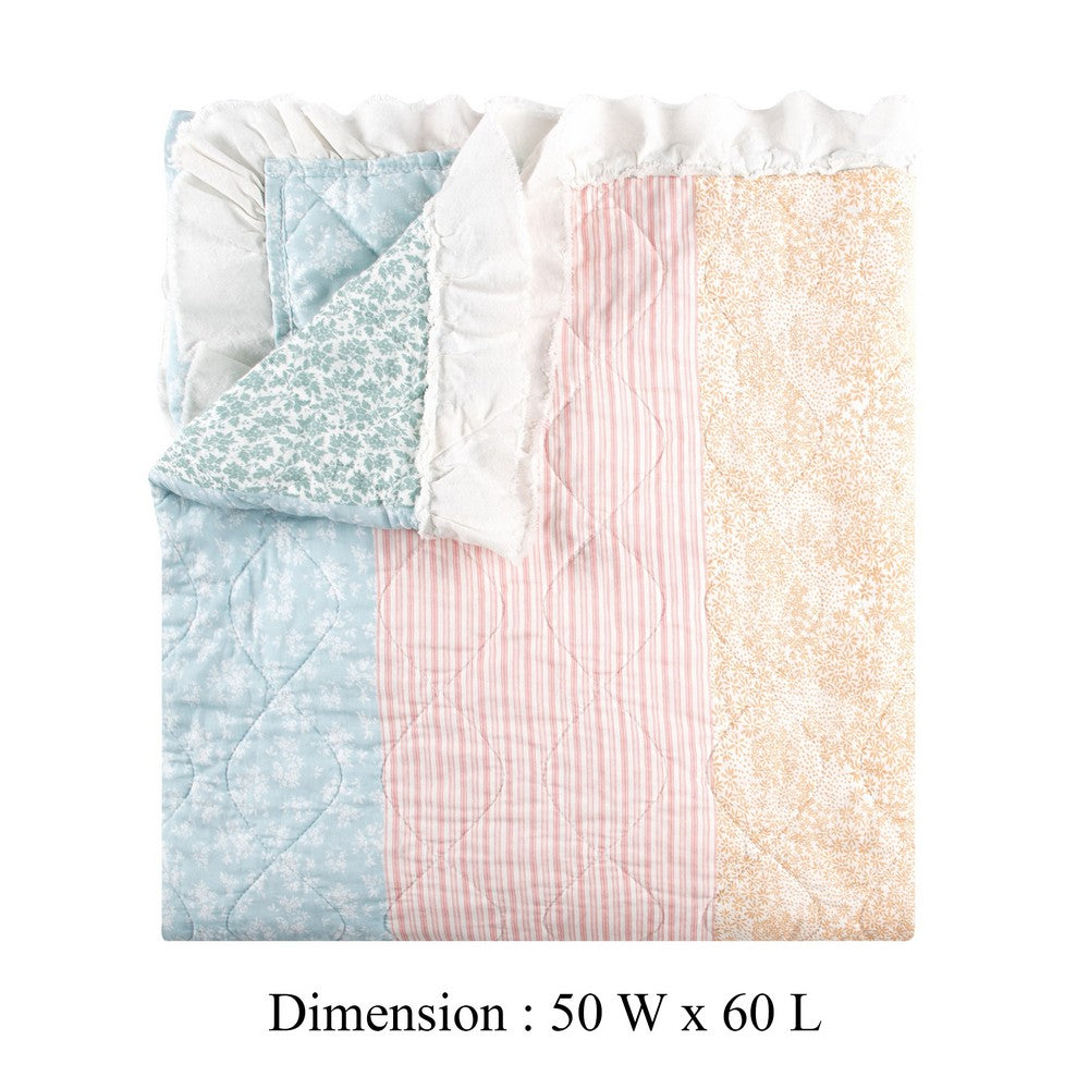 Tisy 50x60 Ruffle Throw Blanket, Cotton, Polyester, Pastel Stripes -BM333420