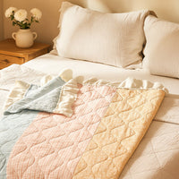 Tisy 50x60 Ruffle Throw Blanket, Cotton, Polyester, Pastel Stripes -BM333420
