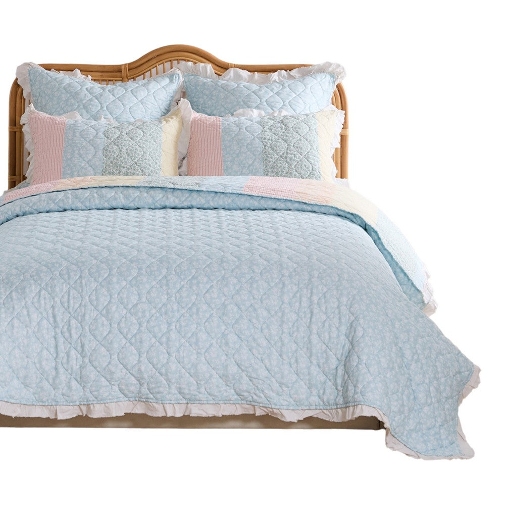 Tisy 2pc Twin Size Quilt Set, Cotton, Polyester, Pastel Color Stripes -BM333421