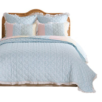 Tisy 2pc Twin Size Quilt Set, Cotton, Polyester, Pastel Color Stripes -BM333421