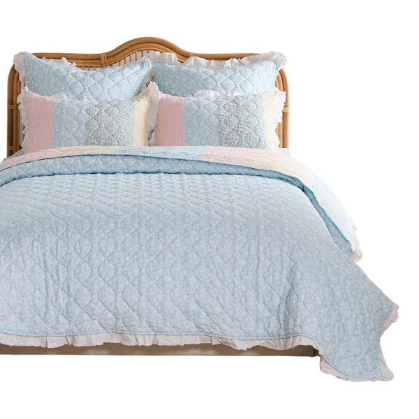 Tisy 2pc Twin Size Quilt Set, Cotton, Polyester, Pastel Color Stripes -BM333421
