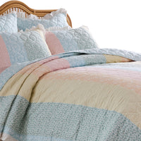 Tisy 2pc Twin Size Quilt Set, Cotton, Polyester, Pastel Color Stripes -BM333421
