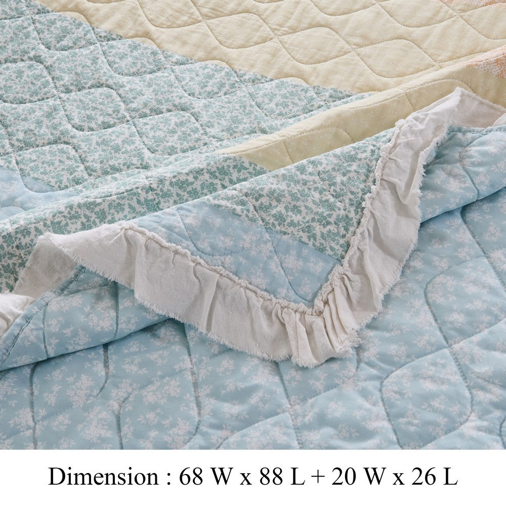 Tisy 2pc Twin Size Quilt Set, Cotton, Polyester, Pastel Color Stripes -BM333421