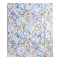 Heli 50x60 Quilted Throw Blanket, Blue Pink, Khaki Tropical Print -BM333422