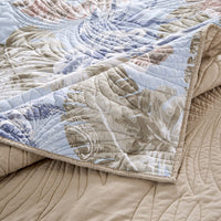 Heli 50x60 Quilted Throw Blanket, Blue Pink, Khaki Tropical Print -BM333422