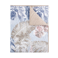 Heli 50x60 Quilted Throw Blanket, Blue Pink, Khaki Tropical Print -BM333422