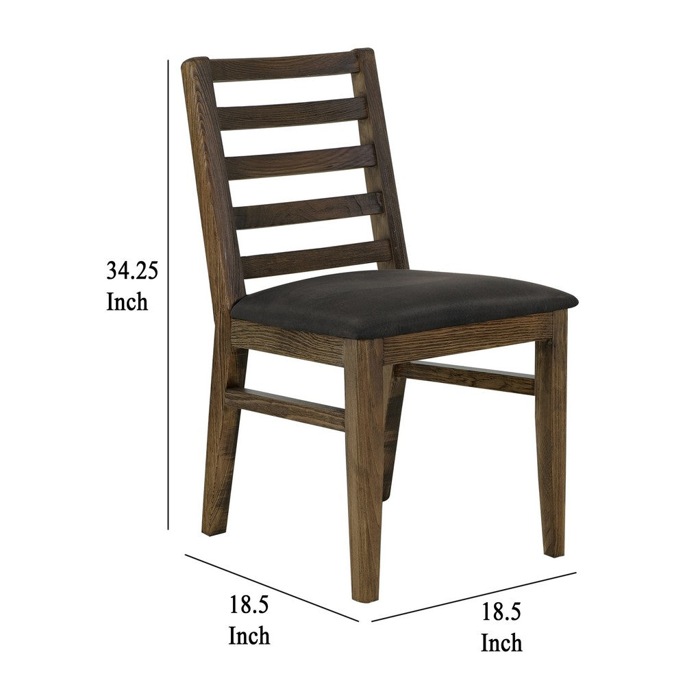 Tinaa Side Dining Chair, Black Polyester, Brown Pine Wood, Ladderback -BM333428