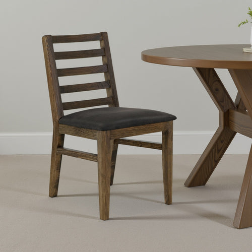 Tinaa Side Dining Chair, Black Polyester, Brown Pine Wood, Ladderback -BM333428