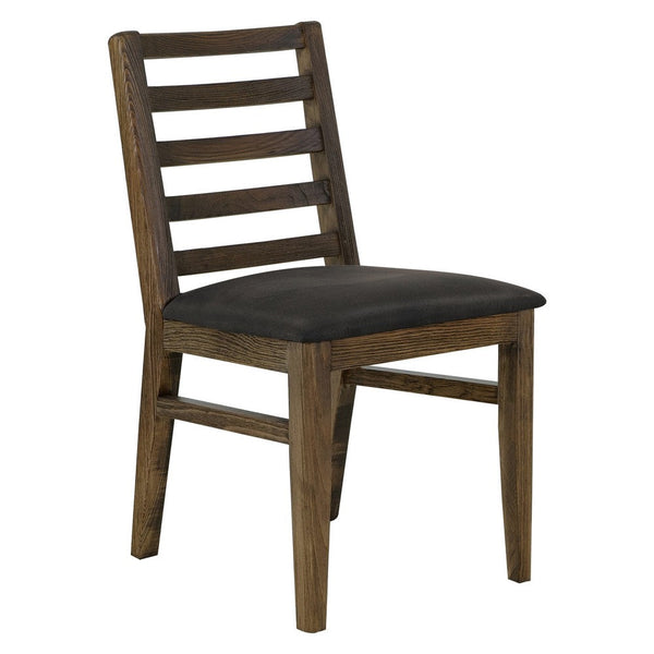 Tinaa Side Dining Chair, Black Polyester, Brown Pine Wood, Ladderback -BM333428