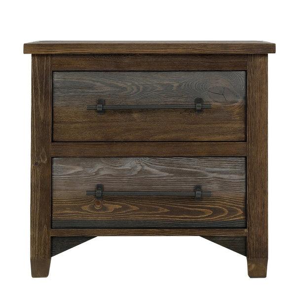 Tinaa Nightstand, 2 Drawers, Metal Handles, Brown Pine Wood, 28 Inch -BM333431