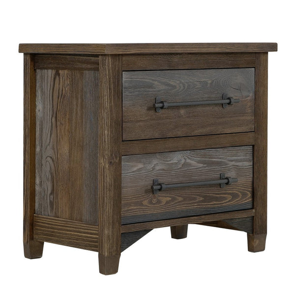 Tinaa Nightstand, 2 Drawers, Metal Handles, Brown Pine Wood, 28 Inch -BM333431