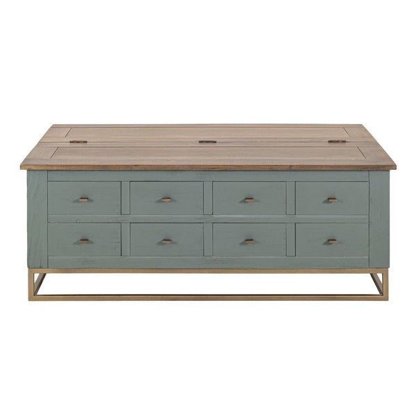 Timmy Cocktail Coffee Table, 8 Drawers, Sage Green Pine, 50 Inch -BM333436