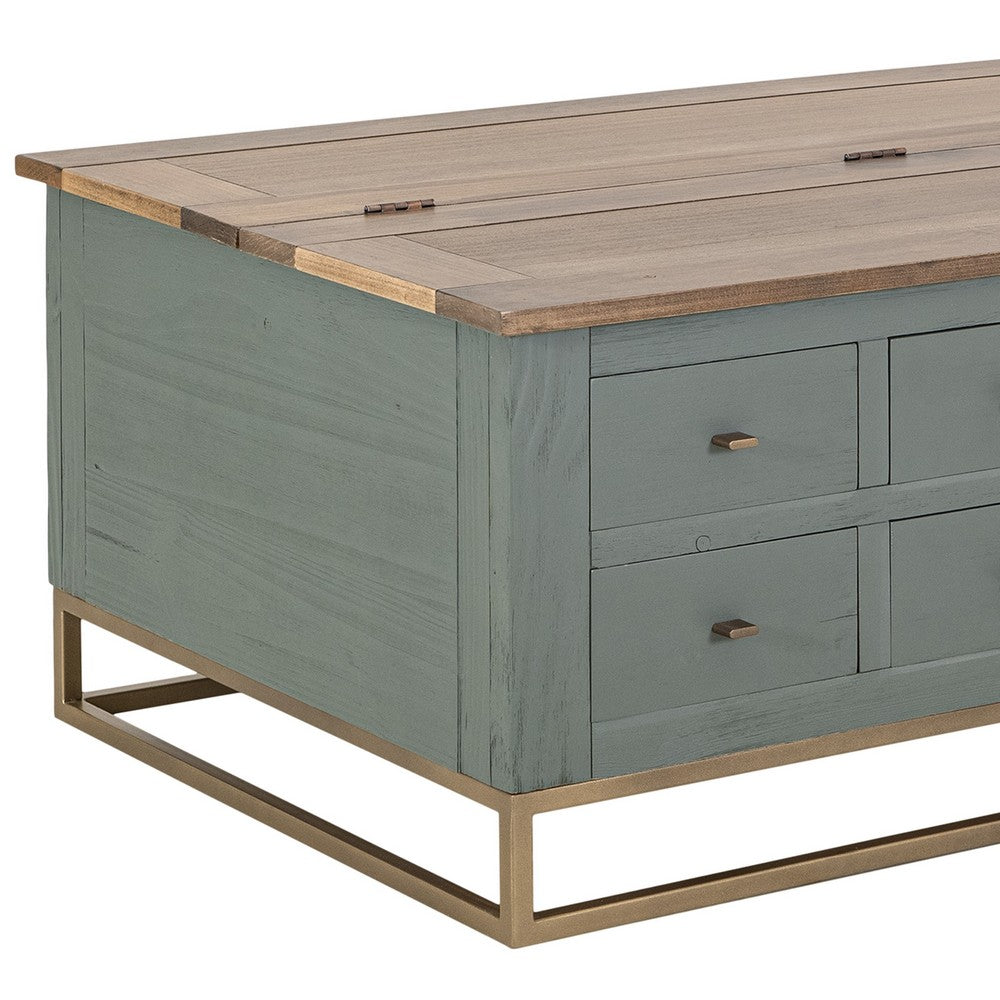 Timmy Cocktail Coffee Table, 8 Drawers, Sage Green Pine, 50 Inch -BM333436