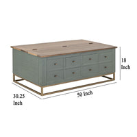 Timmy Cocktail Coffee Table, 8 Drawers, Sage Green Pine, 50 Inch -BM333436