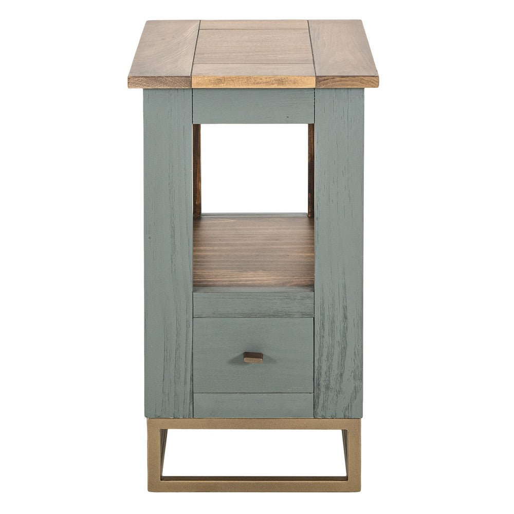 Timmy Chairside Table, 1 Drawer, Sage Green Pine Wood, 18 Inch -BM333438