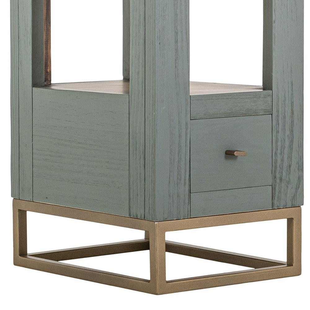 Timmy Chairside Table, 1 Drawer, Sage Green Pine Wood, 18 Inch -BM333438