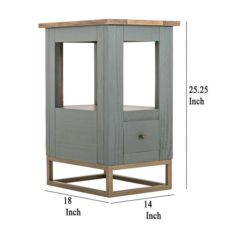Timmy Chairside Table, 1 Drawer, Sage Green Pine Wood, 18 Inch -BM333438