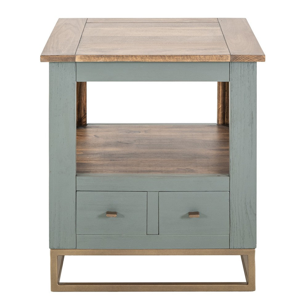 Timmy Side End Table, 2 Drawers, Shelf, Sage Green Wood, 23 Inch -BM333439