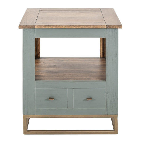 Timmy Side End Table, 2 Drawers, Shelf, Sage Green Wood, 23 Inch -BM333439