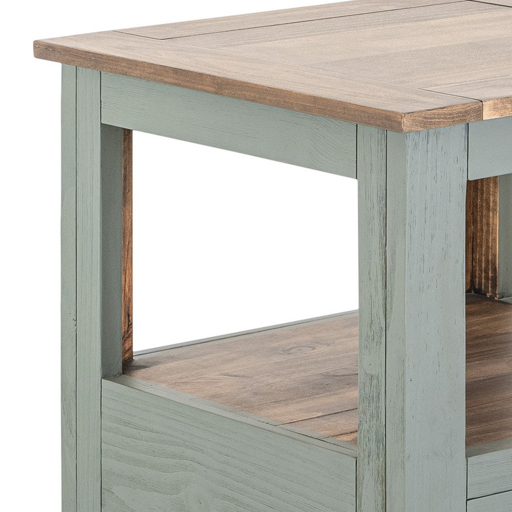 Timmy Side End Table, 2 Drawers, Shelf, Sage Green Wood, 23 Inch -BM333439