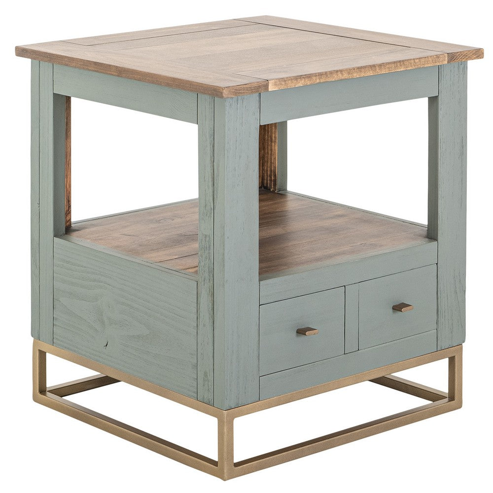 Timmy Side End Table, 2 Drawers, Shelf, Sage Green Wood, 23 Inch -BM333439